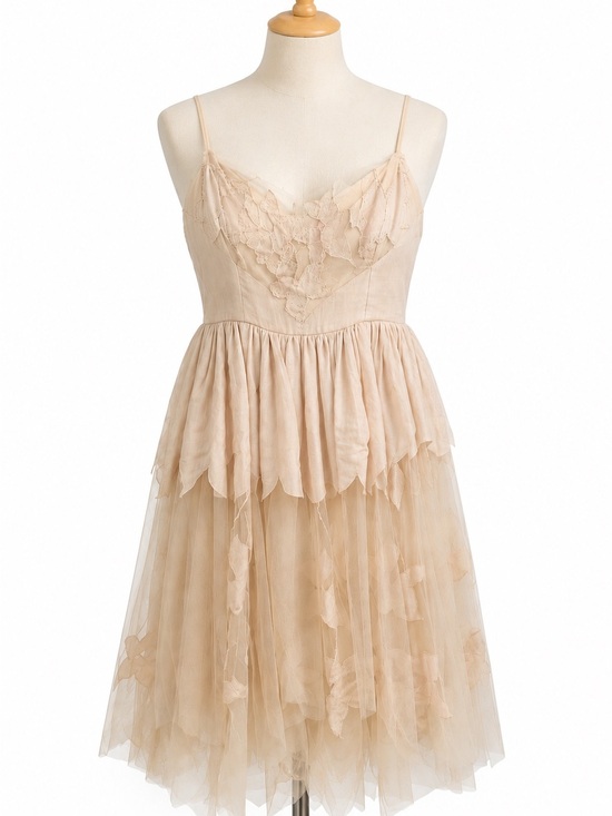 Free People Dresses & Skirts - Free People Women’s Peach/Pink Lace Tulle Dress with Ruffle Peplum. Size- 8